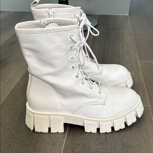 L’Intervalle White Leather Combat Boots Chunky Lug Sole Made in Italy EU 38